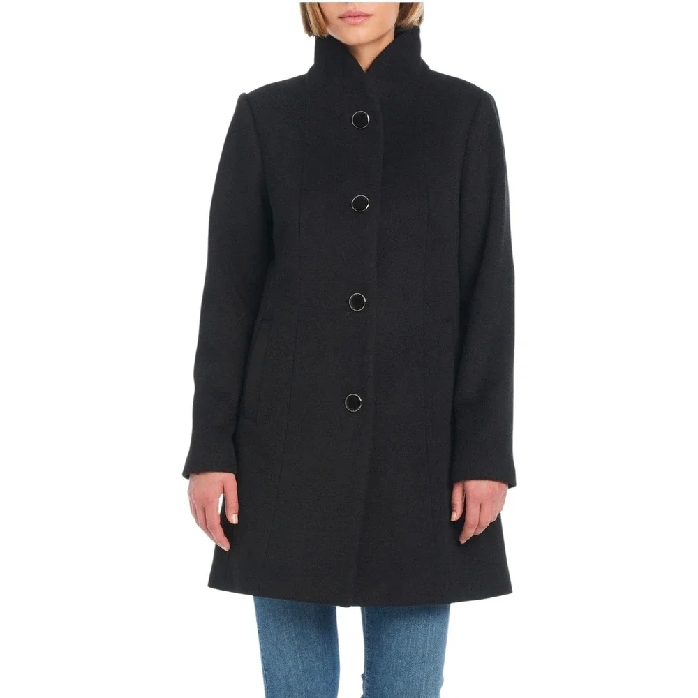 Kate Spade New York Black High Neck Wool Blend Coat Women's XL NWT - $348‎